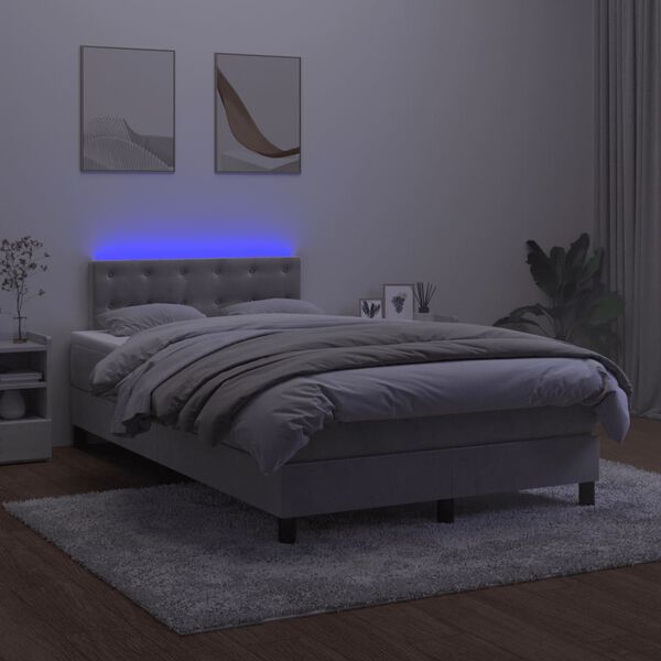 vidaXL Sommier &agrave; lattes de lit avec matelas LED Gris clair 120x200 cm