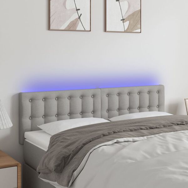 vidaXL T&ecirc;te de lit &agrave; LED Gris clair 144x5x78/88 cm Tissu