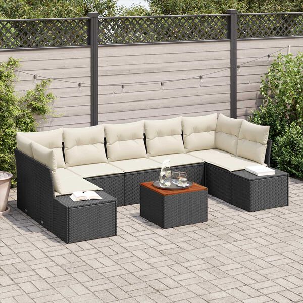 vidaXL Ensemble de canap&eacute; de jardin 8 pcs Noir et Cr&egrave;me polyrotin