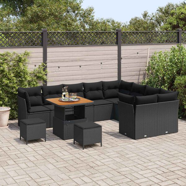 vidaXL Ensemble de canap&eacute; de jardin avec coussin 12 pcs Noir