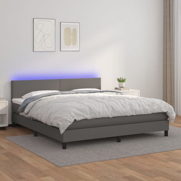 vidaXL Sommier &agrave; lattes de lit avec matelas et LED Gris 160x200 cm