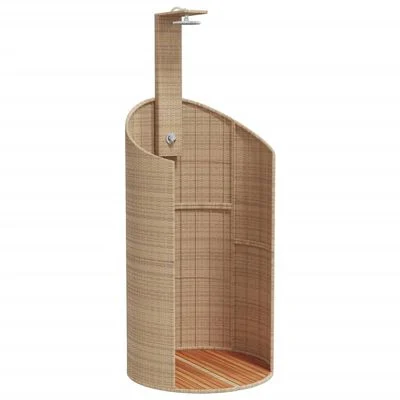 vidaXL Douche d'extérieur beige 100x100x241,5cm poly rotin bois acacia