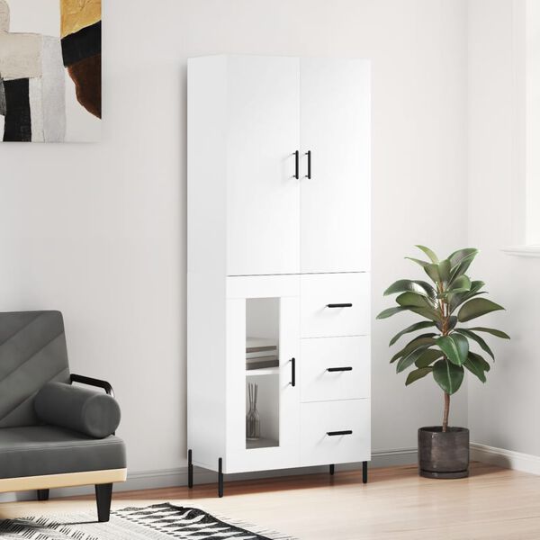 vidaXL Buffet haut Blanc 69,5x34x180 cm Bois d'ing&eacute;nierie
