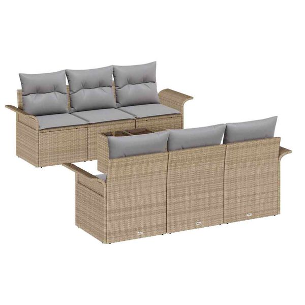 vidaXL Ensemble de canap&eacute; de jardin 7 pcs Beige et gris polyrotin