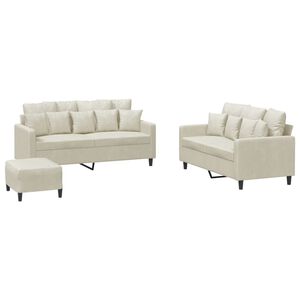 vidaXL Ensemble de canap&eacute;s 3 pcs avec coussins Cr&egrave;me Velours
