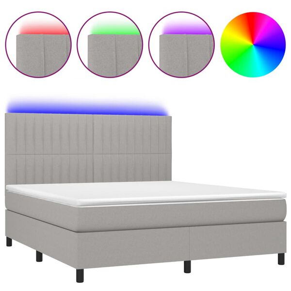 vidaXL Sommier &agrave; lattes de lit et matelas et LED Gris clair 160x200 cm
