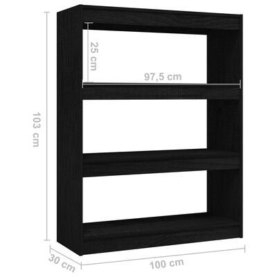 vidaXL Bibliothèque/Séparateur de pièce Noir 100x30x103 cm Pin massif