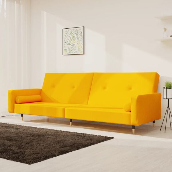 vidaXL Canap&eacute;-lit &agrave; 2 places avec deux oreillers Jaune Velours