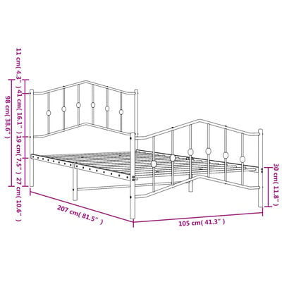 vidaXL Cadre de lit métal sans matelas et pied de lit noir 100x200 cm