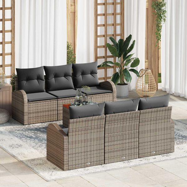 vidaXL Ensemble de canap&eacute; de jardin avec coussin 7 pcs Gris polyrotin