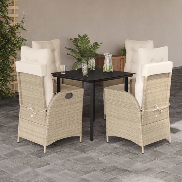 vidaXL Ensemble &agrave; manger de jardin avec coussins 5pcs Beige poly rotin