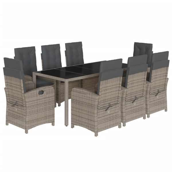 vidaXL Ensemble &agrave; manger de jardin 9 pcs coussins gris r&eacute;sine tress&eacute;e