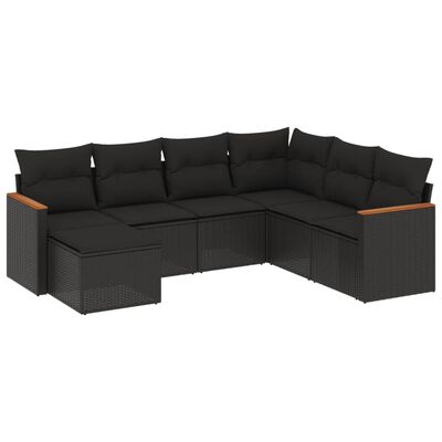 vidaXL Salon de jardin 7 pcs avec coussins noir résine tressée