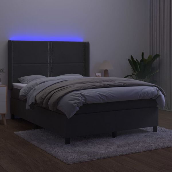 vidaXL Sommier &agrave; lattes de lit matelas et LED Gris fonc&eacute; 140x200 cm