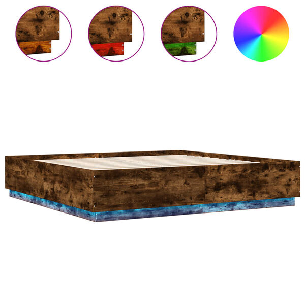 vidaXL Cadre de lit avec LED sans matelas ch&ecirc;ne fum&eacute; 200x200 cm