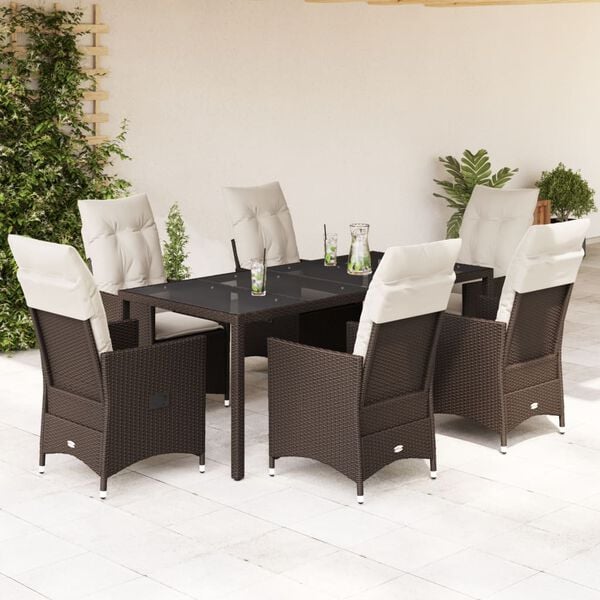 vidaXL Ensemble &agrave; manger de jardin et coussins 7 pcs marron rotin