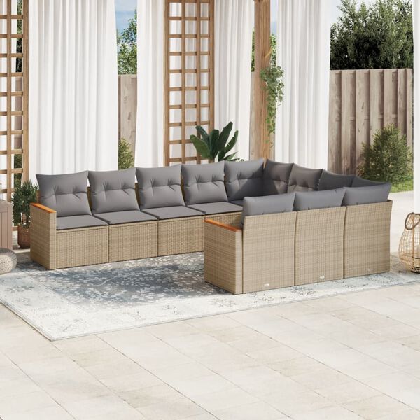 vidaXL Salon de jardin avec coussins 10 pcs beige r&eacute;sine tress&eacute;e