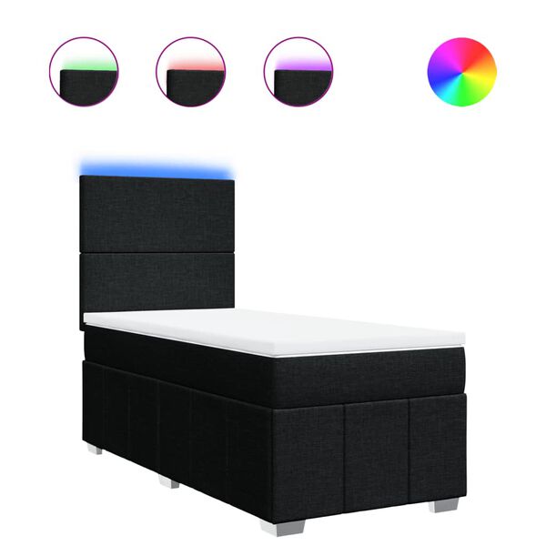 vidaXL Sommier &agrave; lattes de lit avec matelas Noir 90x190 cm Tissu