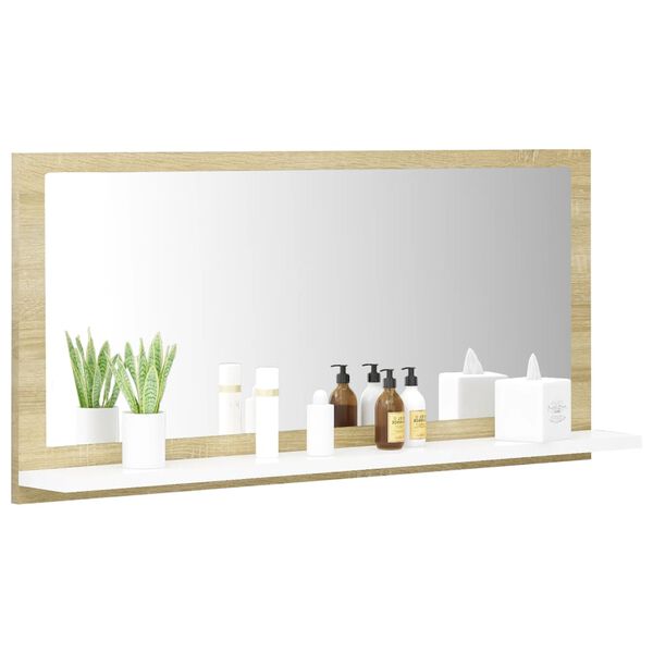 vidaXL Miroir de bain Blanc et ch&ecirc;ne sonoma 80x10,5x37 cm Agglom&eacute;r&eacute;