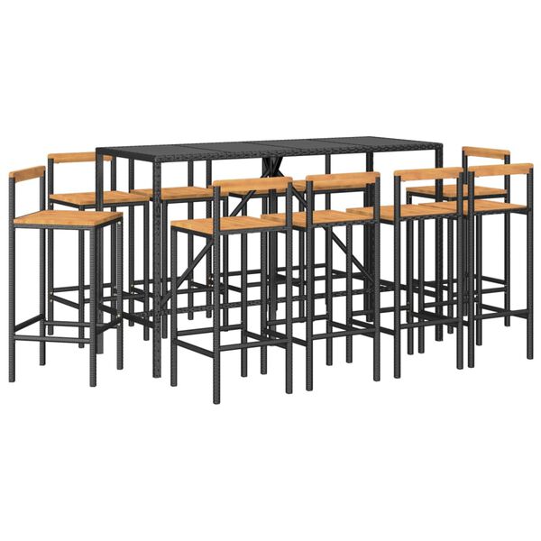 vidaXL Ensemble de bar jardin 11pcs noir poly rotin/bois massif acacia