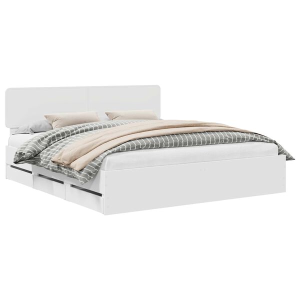 vidaXL Cadre de lit avec tiroir Blanc 200 x 200 cm Bois Ing&eacute;nierie