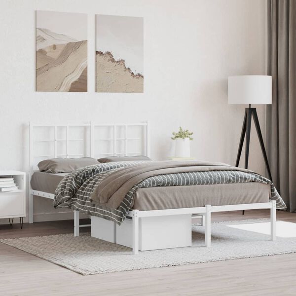 vidaXL Cadre de lit m&eacute;tal sans matelas et t&ecirc;te de lit blanc 120x200 cm