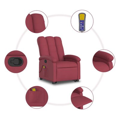 vidaXL Fauteuil inclinable de massage Rouge bordeaux Tissu