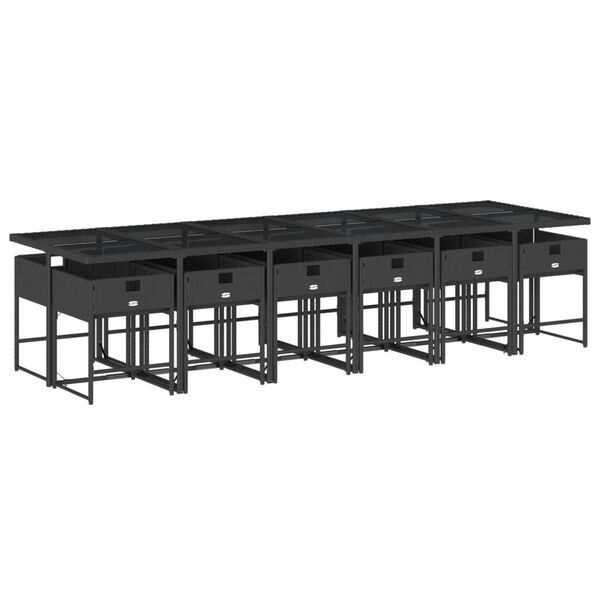 vidaXL Ensemble &agrave; manger de jardin 13 pcs coussins noir r&eacute;sine tress&eacute;e