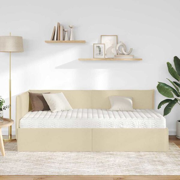 vidaXL Cadre de lit d'angle avec matelas 2 pcs Cr&egrave;me Velours