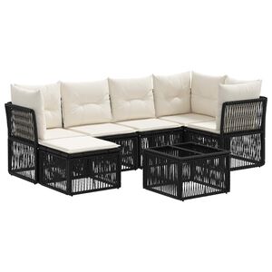 vidaXL Ensemble de canap&eacute; de jardin 7 pc Noir polyrotin