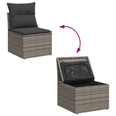 vidaXL Salon de jardin 9 pcs avec coussins gris résine tressée