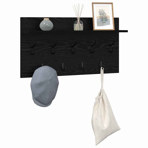 vidaXL Porte-manteau mural avec &eacute;tag&egrave;re Ch&ecirc;ne noir 80 x 40 x 12 cm