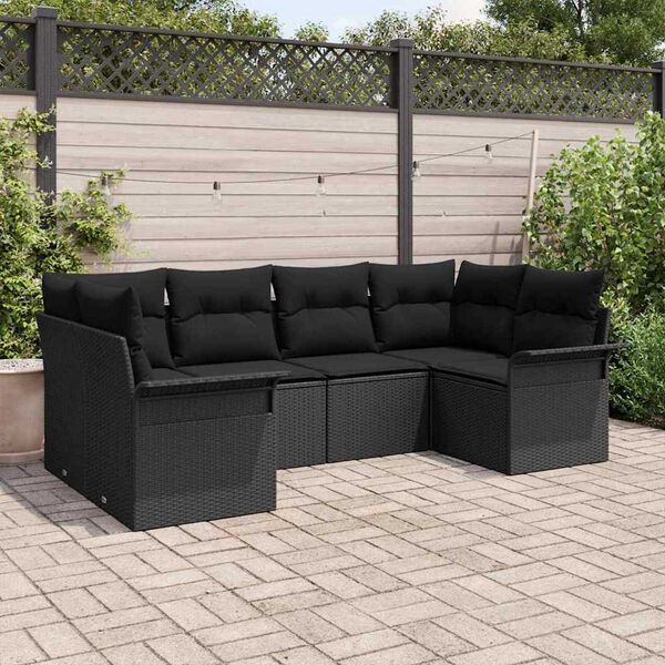 vidaXL Ensemble de canap&eacute; de jardin avec coussin 6 pcs Noir Poly rotin
