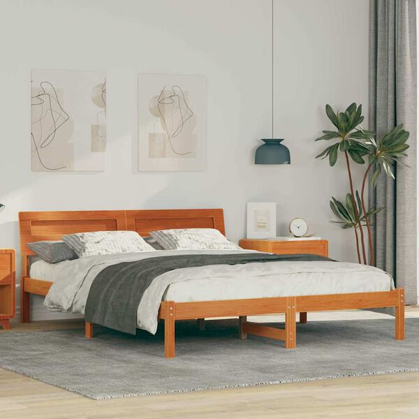 vidaXL Cadre de lit avec t&ecirc;te de lit Brun cire 150 x 200 cm Pin massif
