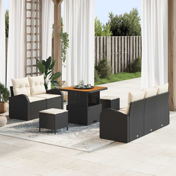 vidaXL Ensemble de canapé de jardin avec coussin 8 pcs Noir polyrotin