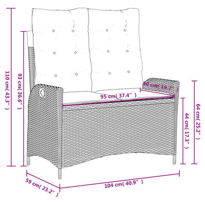 vidaXL Banc inclinable de jardin avec coussins noir résine tressée