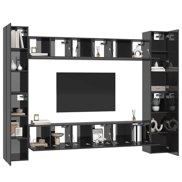 vidaXL Ensemble de meubles TV 10 pcs Gris brillant Bois d'ing&eacute;nierie