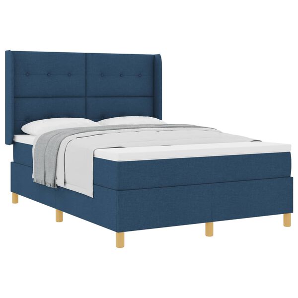 vidaXL Lit &agrave; ressorts avec matelas Bleu 140 x 190 cm tissu