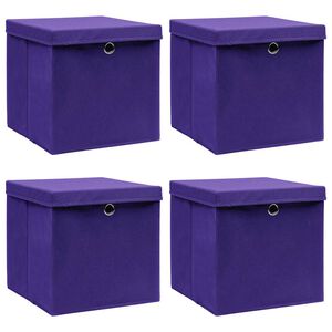 vidaXL Bo&icirc;tes de rangement et couvercles 4 pcs Violet 32x32x32cm Tissu