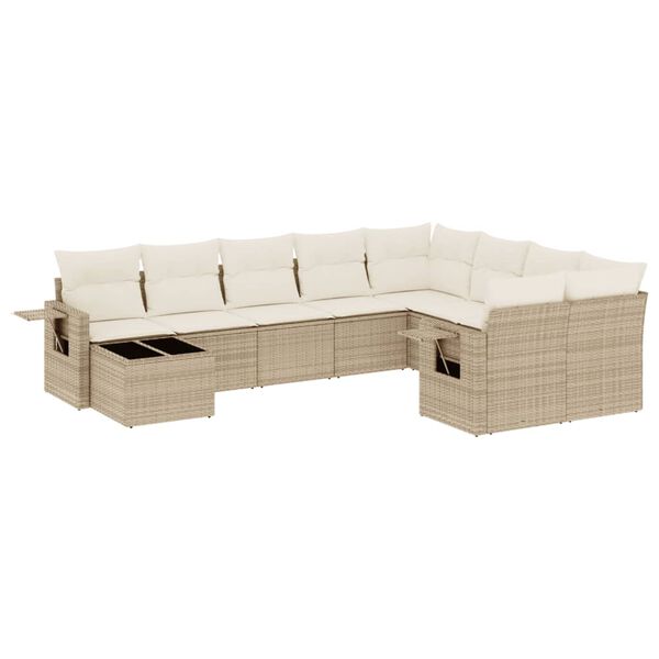 vidaXL Salon de jardin avec coussins 10 pcs beige r&eacute;sine tress&eacute;e