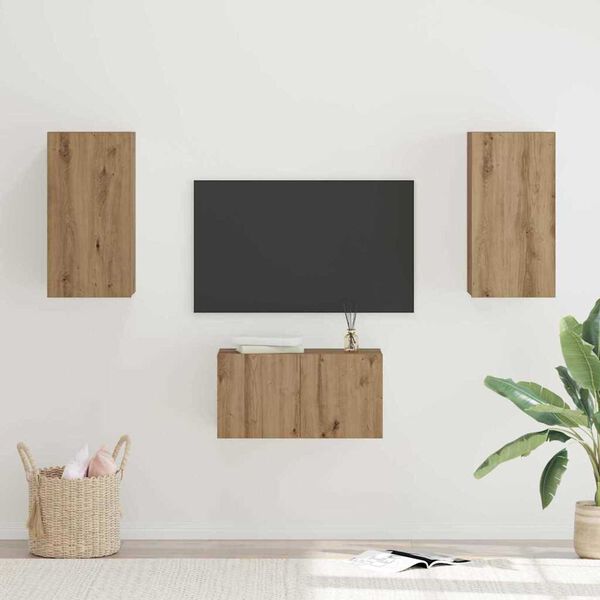 vidaXL Ensemble meuble TV 3 pcs ch&ecirc;ne artisanal 60 x 30 x 30 cm