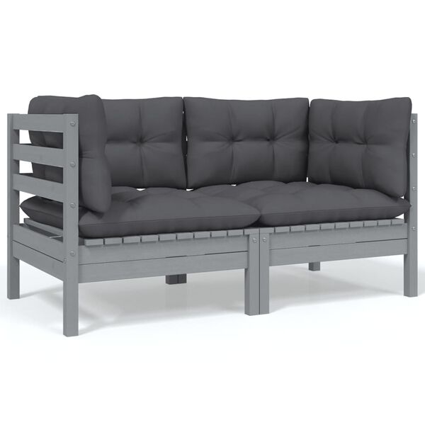 vidaXL Salon de jardin 9 pcs avec coussins anthracite bois de pin