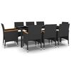 vidaXL Ensemble &agrave; manger de jardin 9 pcs R&eacute;sine tress&eacute;e Noir