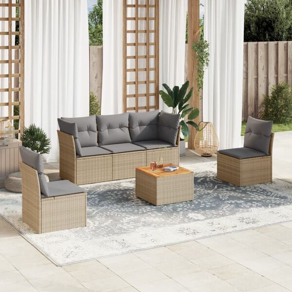 vidaXL Salon de jardin avec coussins 6 pcs beige r&eacute;sine tress&eacute;e