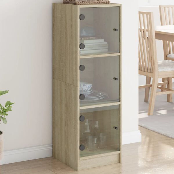 vidaXL Buffet avec portes en verre ch&ecirc;ne sonoma 35x37x109 cm