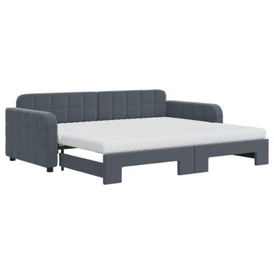 vidaXL Lit de jour avec gigogne et matelas gris foncé 90x200cm velours