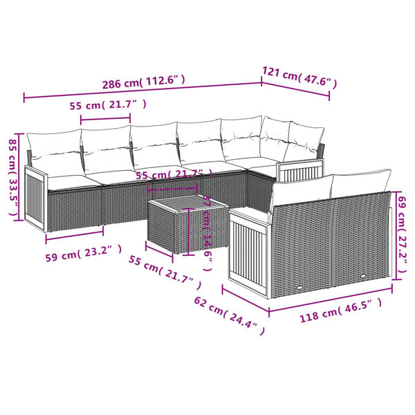 vidaXL Salon de jardin avec coussins 9 pcs beige r&eacute;sine tress&eacute;e