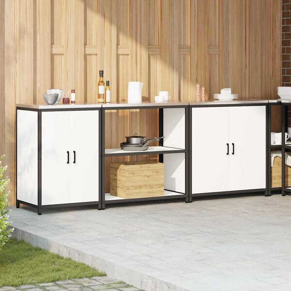 vidaXL Ensemble de rangement cuisine avec &eacute;tag&egrave;re 3 pcs Blanc Acier