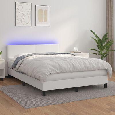 vidaXL Sommier à lattes de lit avec matelas et LED Blanc 140x200 cm