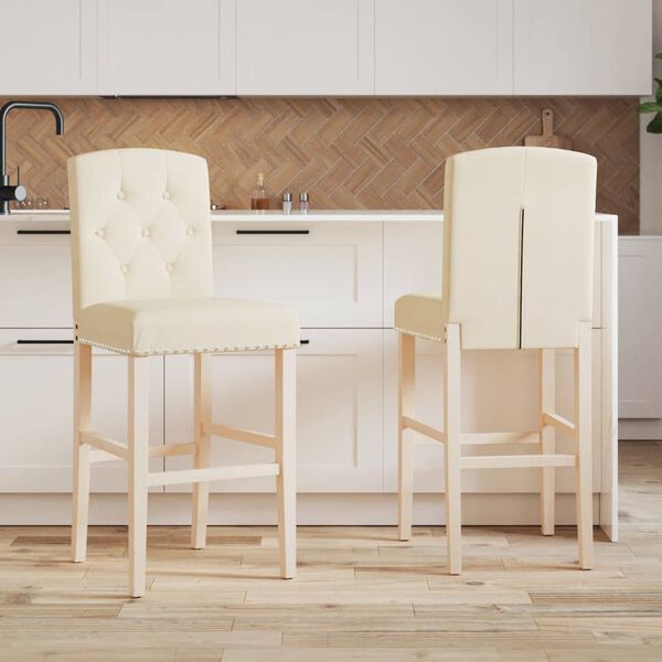 vidaXL Chaises de bar lot de 2 bois massif d'h&eacute;v&eacute;a et tissu